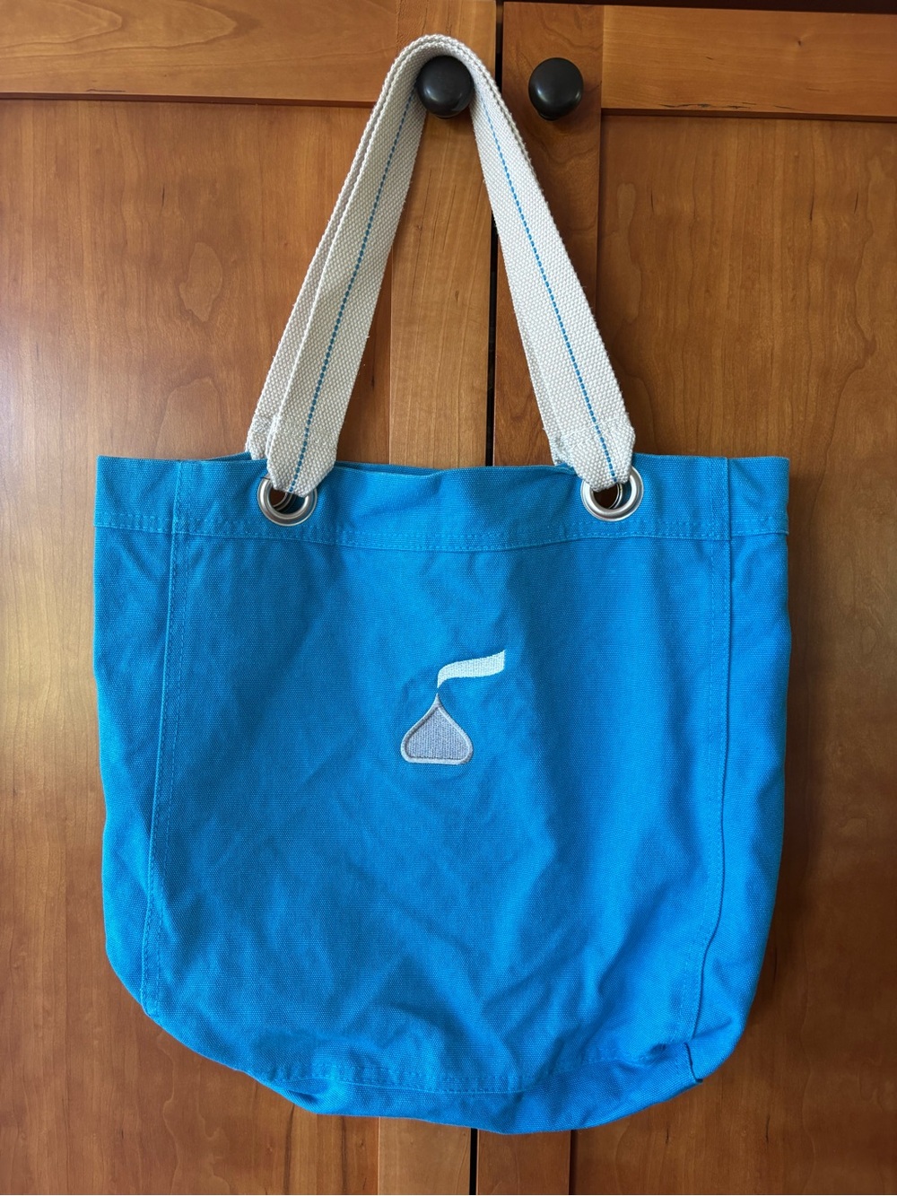 Blue Hershey’s kiss, reversible, blue and green Canvas Tote Bag Contrast Straps